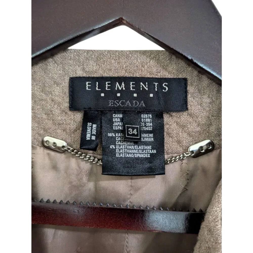 Escada Elements Taupe Diamond Quilted Cashmere Jacket Size 34 US Small